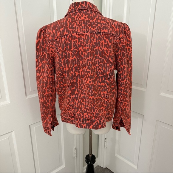 NWT MOTHER Puffy Bruiser Scooter Radioactive Paws Leopard Orange denim Jacket M - Picture 6 of 16